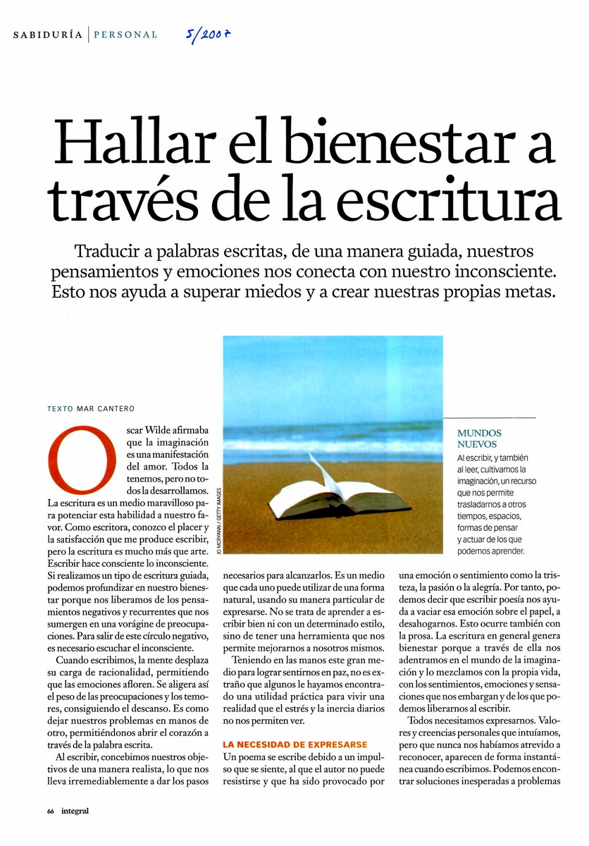 HALLAR EL BIENESTAR A TRAVÉS DE LA ESCRITURA, pag 2, INTEGRAL 5-2007, Mar Cantero Sánchez